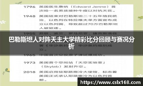 巴勒斯坦人对阵天主大学精彩比分回顾与赛况分析